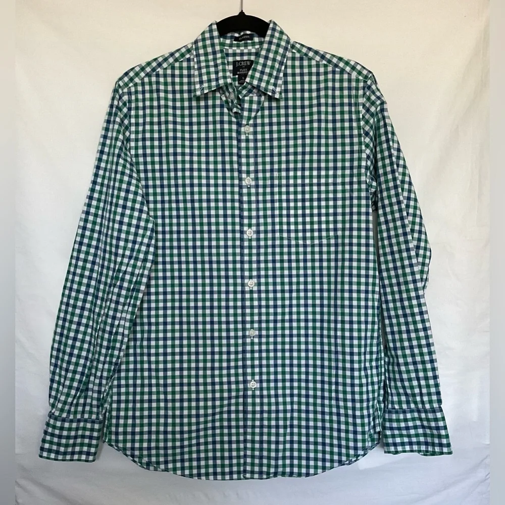 J. Crew Green Casual Button Down Shirt with Gingham Pattern